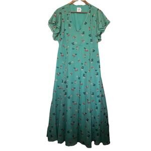 The Nines by Hatch Floral Maternity Dress Green Fairy Cottagecore Size Medium